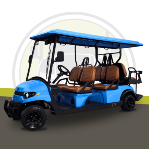 2023 R-Series Electric Blue street legal golf cart with tan seats for sale